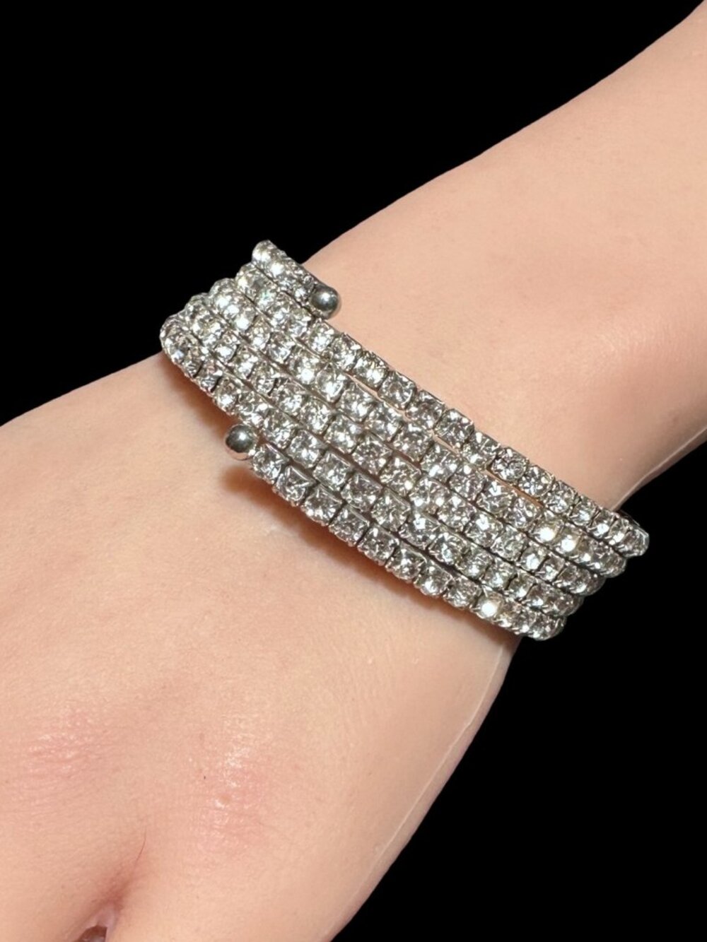Wrap Bracelet Silver Tone Rhinestone Womens Costume Jewelry Lightweight NWOT
